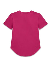 T-shirt a maniche corte Scugnizzi 0-16 in cotone fucsia con orlo posteriore arrotondato e scollo rotondo