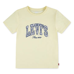 T-shirt gialla in cotone Scugnizzi 0-16 con logo Levi's, dettagli in pizzo e ricami a margherita per bambini