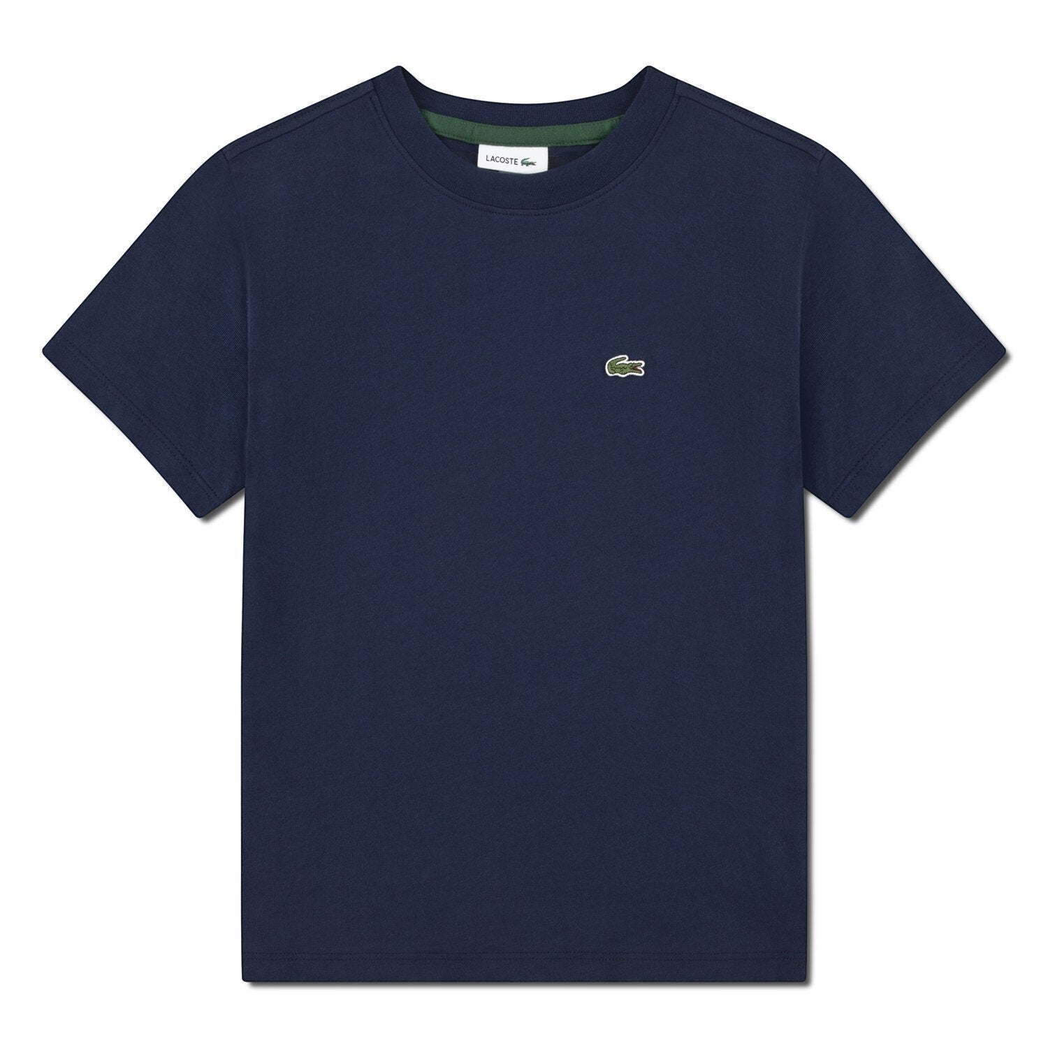 T-shirt blu navy Scugnizzi 0-16 Lacoste in cotone con girocollo e logo coccodrillo ricamato sul petto