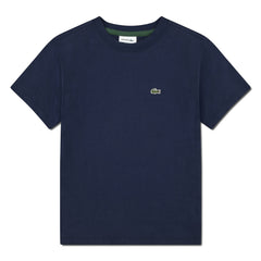 T-shirt blu navy Scugnizzi 0-16 Lacoste in cotone con girocollo e logo coccodrillo ricamato sul petto