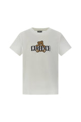T-shirt bianca in cotone Scugnizzi 0-16 con iconica stampa Teddy Bear e logo Moschino sul petto