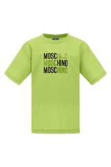 T-shirt Scugnizzi 0-16 Moschino verde lime in cotone con logo grafico a strati stampato sul petto e girocollo
