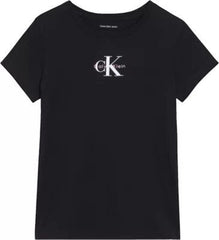 T-shirt nera in cotone Scugnizzi 0-16 con logo Calvin Klein Jeans bianco stampato sul petto e girocollo classico.