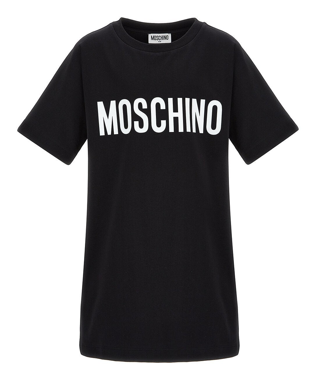 T-shirt nera in cotone Scugnizzi 0-16 con logo Moschino bianco stampato sul petto e girocollo