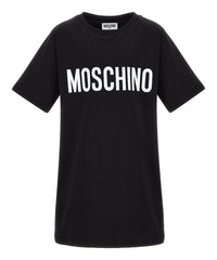 T-shirt nera in cotone Scugnizzi 0-16 con logo Moschino bianco stampato sul petto e girocollo