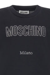 T-shirt nera in cotone Scugnizzi 0-16 con logo Moschino e scritta Milano realizzati in luminosi strass