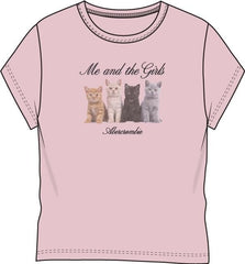 T-shirt rosa a maniche corte Scugnizzi 0-16 con stampa grafica di quattro gattini e scritta Me and the Girls