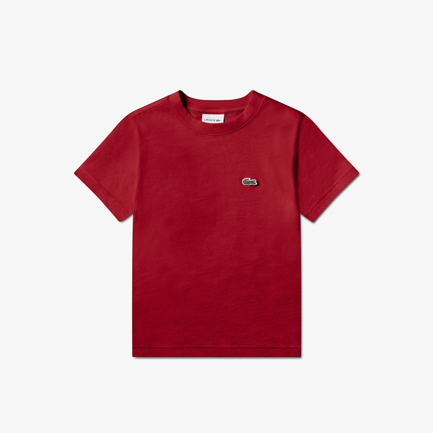 T-shirt rossa in jersey di cotone Lacoste per bambini con logo coccodrillo ricamato, proposta da Scugnizzi 0-16