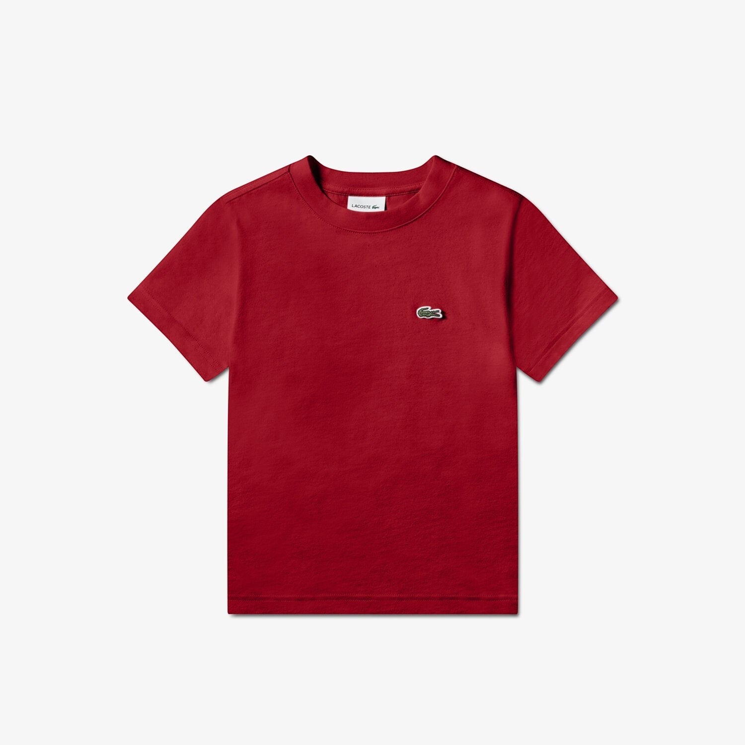 T-shirt rossa a maniche corte in cotone Lacoste con logo coccodrillo ricamato, proposta da Scugnizzi 0-16