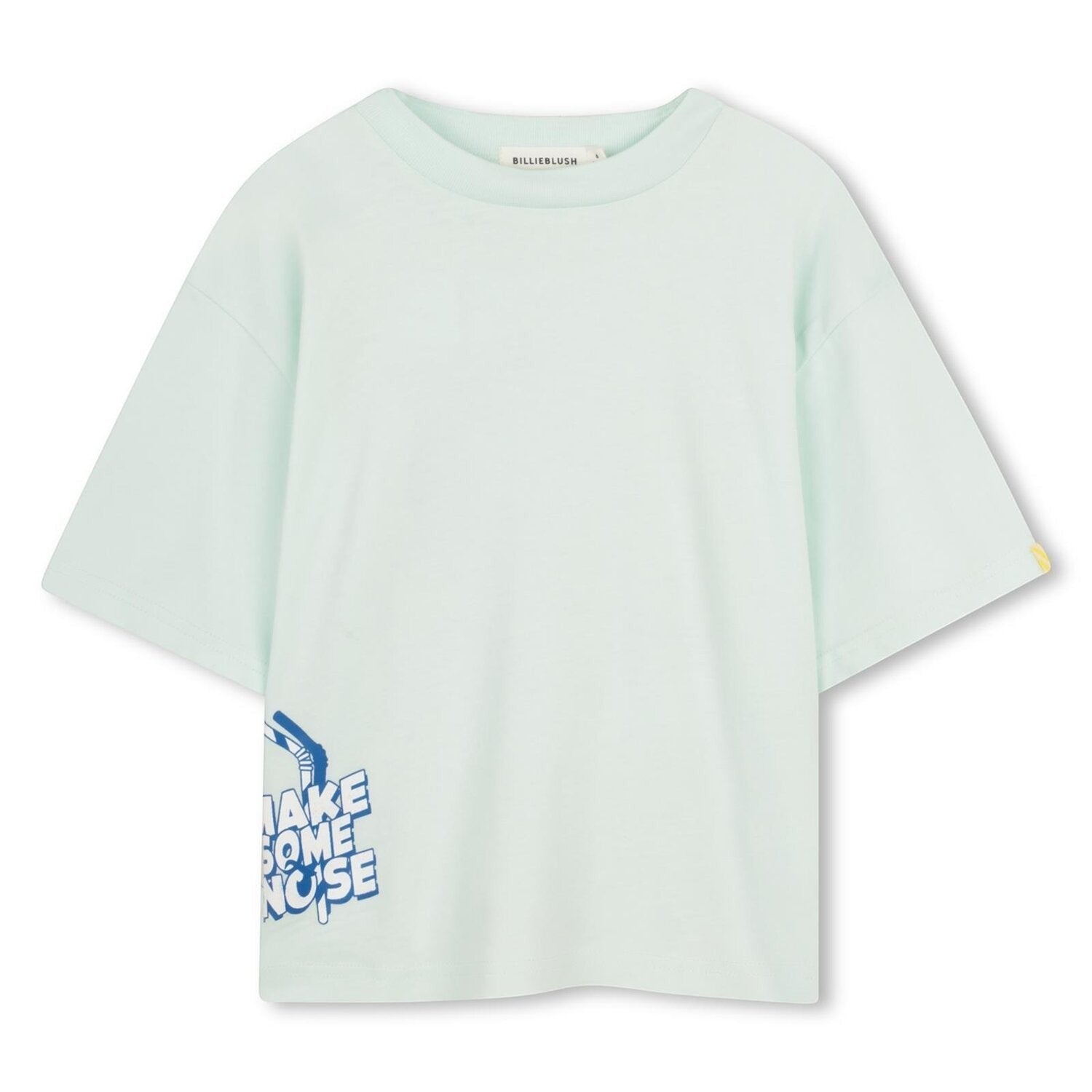 T-shirt Billieblush di Scugnizzi 0-16 in cotone verde acqua con grafica Make Some Noise e squalo sul fondo