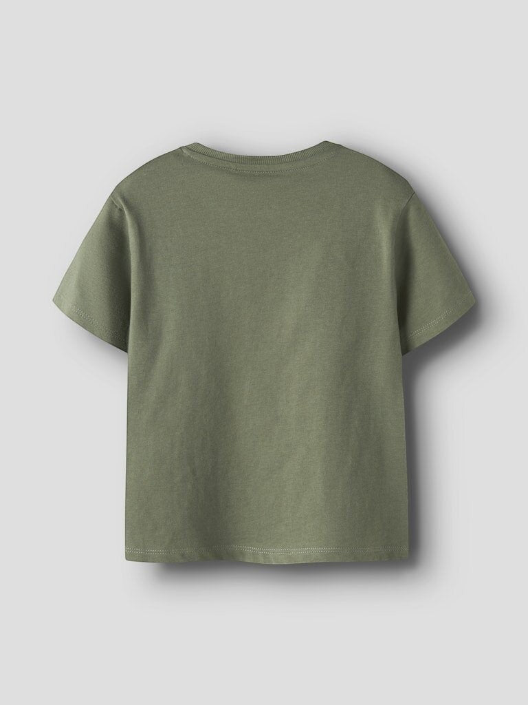 T-shirt a maniche corte verde oliva Scugnizzi 0-16 in cotone con girocollo, vista posteriore