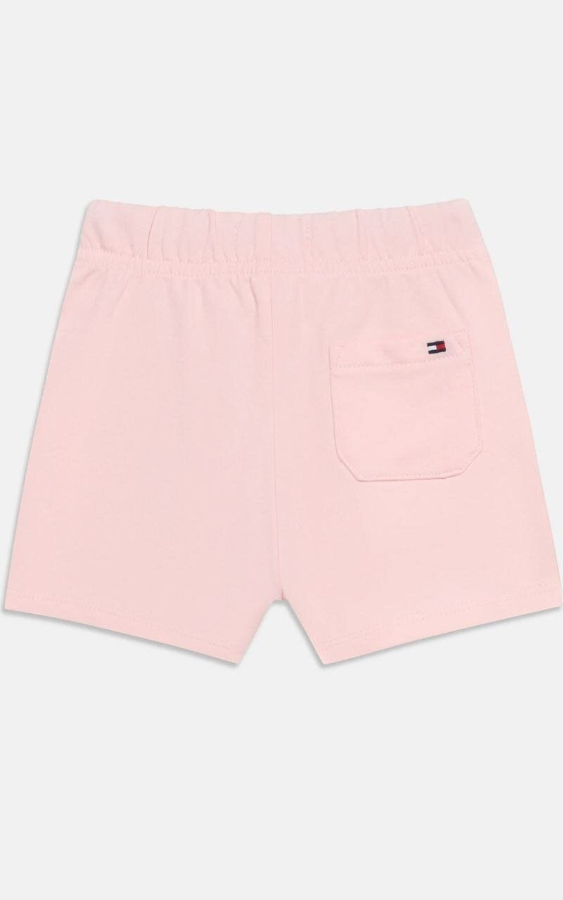 Pantaloncini rosa in cotone Tommy Hilfiger per bambini con tasca posteriore e logo, collezione Scugnizzi 0-16