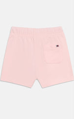 Pantaloncini rosa in cotone Tommy Hilfiger per bambini con tasca posteriore e logo, collezione Scugnizzi 0-16