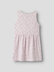 Vestito senza maniche Scugnizzi 0-16 in cotone lilla con stampa floreale e ciliegie, taglio svasato e scollo rotondo.