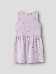Vestito senza maniche Scugnizzi 0-16 in cotone lilla con stampa floreale e pois per bambina