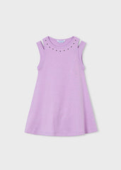 Vestito senza maniche lilla Mayoral da bambina con borchie decorative sullo scollo e aperture sulle spalle, Scugnizzi 0-16