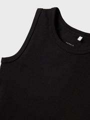 Vestito Scugnizzi 0-16 Name It nero senza maniche in morbido tessuto a costine con scollo rotondo