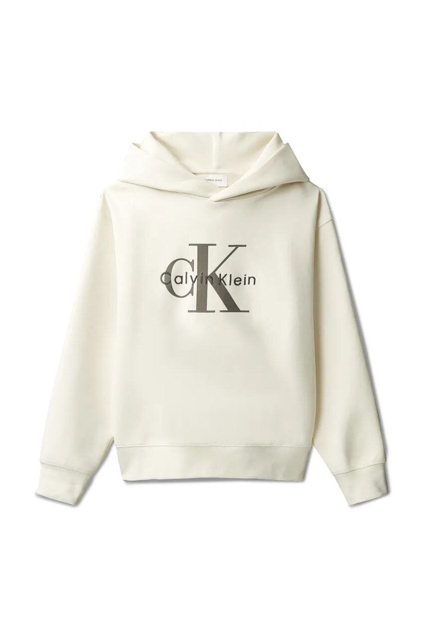 Felpa con cappuccio écru in cotone per bambini Scugnizzi 0-16 con logo Calvin Klein stampato sul davanti.