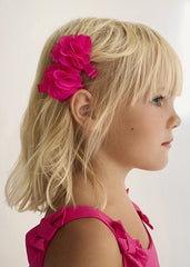 Set di 2 fermagli per capelli Scugnizzi 0-16 con fiori rosa shocking in garza, perfetti per bambine.