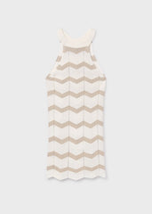 Abito lungo senza maniche Scugnizzi 0-16 in maglia a zig-zag bianco e beige, con collo alto.