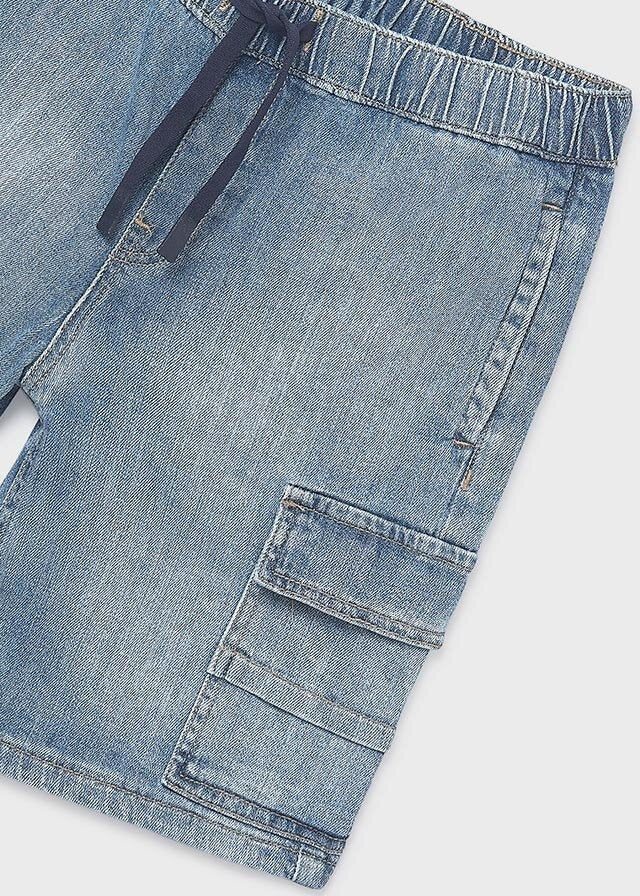 Scugnizzi 0-16 bermuda cargo in denim lavato con vita elasticizzata e coulisse, tasche laterali.