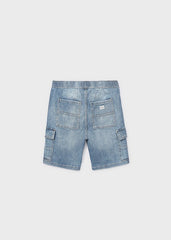 Scugnizzi 0-16 bermuda cargo in denim lavato con vita elasticizzata e tasche laterali
