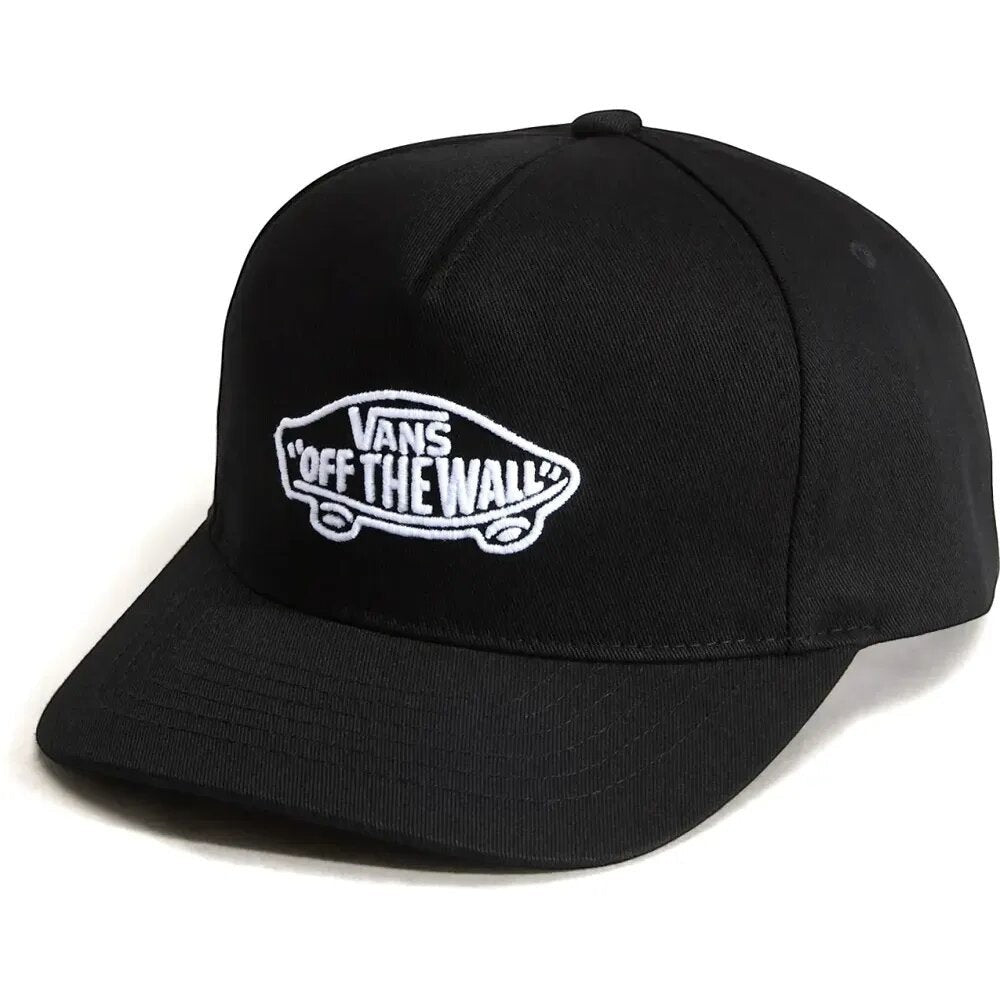 Berretto da baseball nero Vans con logo "Off The Wall" ricamato in bianco. Cotone, visiera piatta.