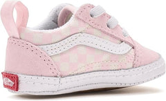 Scugnizzi 0-16: scarpe da ginnastica rosa per neonati Vans con motivo a scacchi, tela e camoscio, lacci bianchi, suola in gomma.